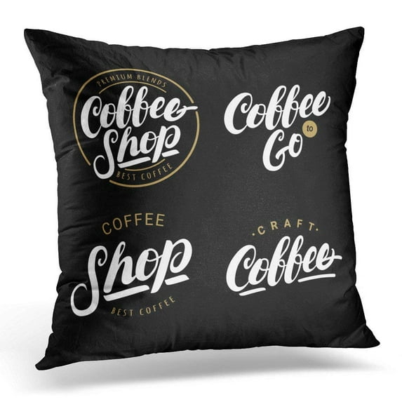 USART Cafe of Coffee Hand Written Lettering Labels Badges Black Design Vintage Style Emblem Pillow Case Pillow Cover 18x18 inch