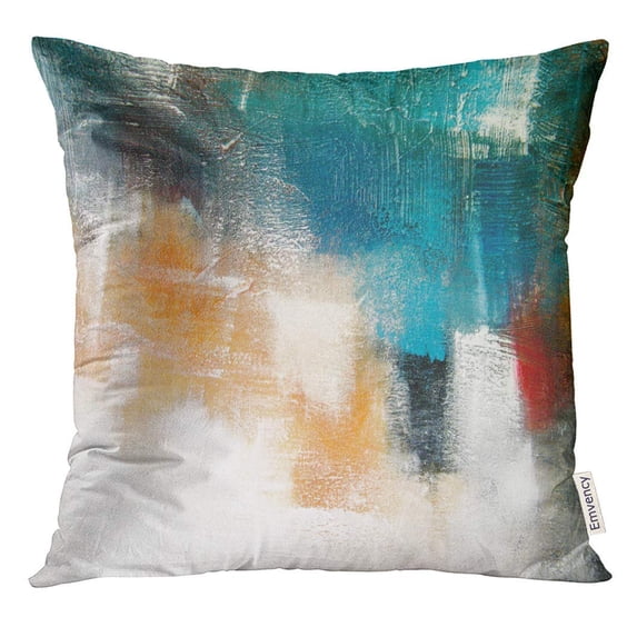 USART Canvas Colors Shading on Acrylic Painting Red Orange Blue and Turquoise Contemporary Mix Media Pillow Case 20x20 Inches Pillowcase