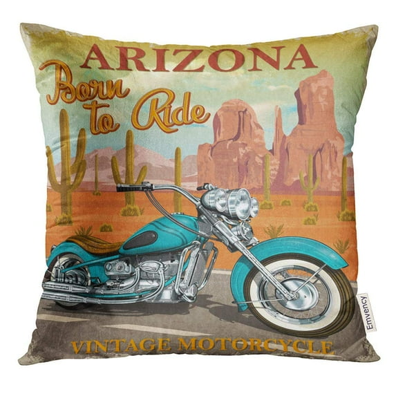 USART Car Vintage Arizona Motorcycle Cactus Chopper Classic Moto Pillow Case 16x16 Inches Pillowcase