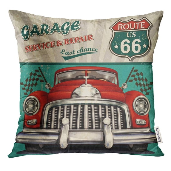 USART Car Vintage Garage Retro Route 1950S Sign American Pillow Case 16x16 Inches Pillowcase