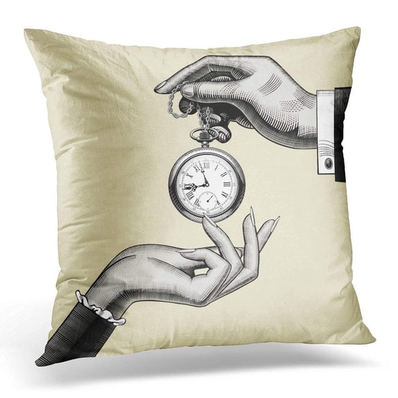 USART Clock Hands of Man and Woman with Retro Pocket Watch Vintage Drawing Fancy Pillows case 20x20 Inches Home Decor Sofa Cushion Cover