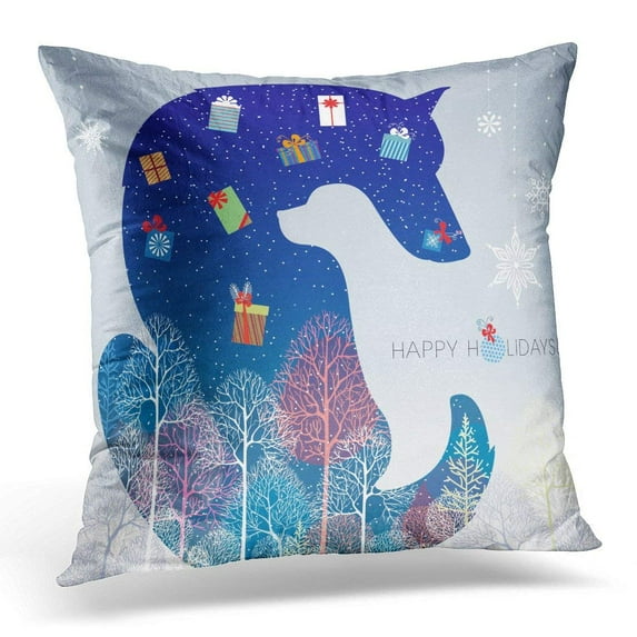 USART Colorful 2018 Two Dogs Inverted and Negative Space Design Happy New Year Holidays 2019 Pillow Case Pillow Cover 18x18 inch