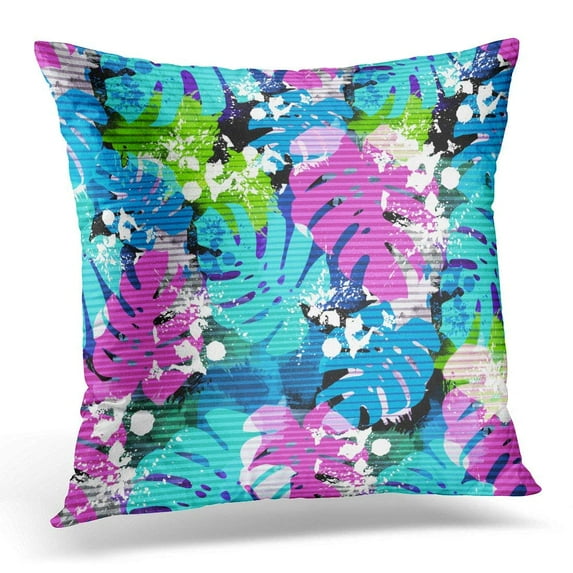 USART Colorful Beach with Palm Leaves Tropical with Watercolor Effect Design and Concepts Aloha Pillows case 18x18 Inches Home Decor Sofa Cushion Cover