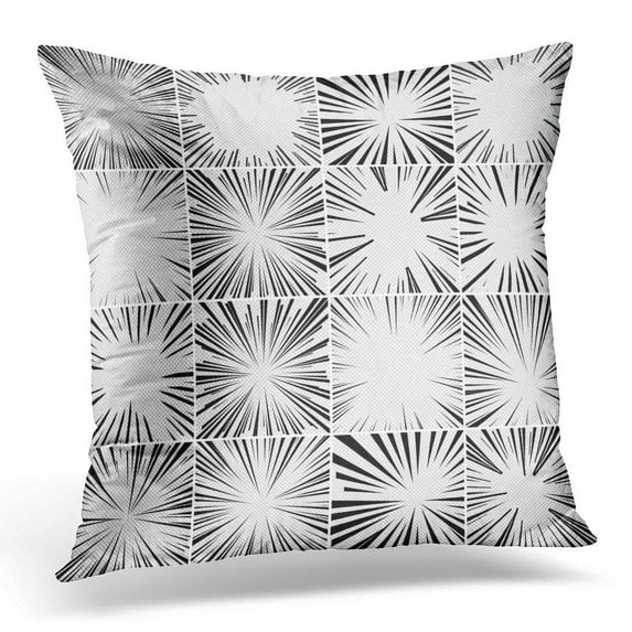 USART Comic Book Pop Style Black and White Radial Lines Manga Anime Speed Big Collection of Explosion Bang Pillows case 18x18 Inches Home Decor Sofa Cushion Cover