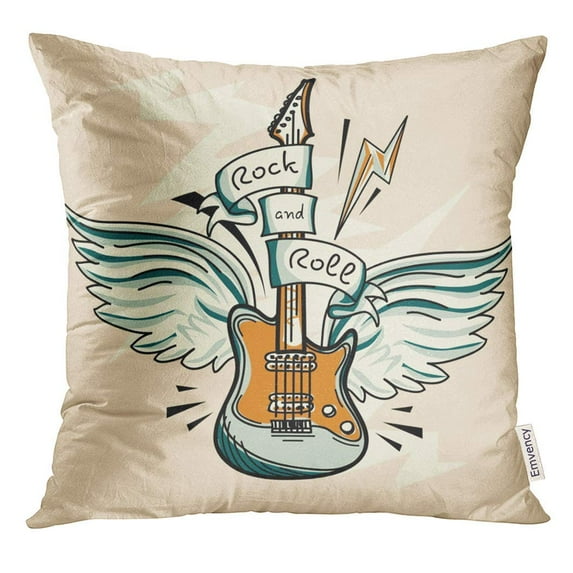 USART Culture Music Design Drawn Winged Rock and Roll Guitar Pop Pillow Case 18x18 Inches Pillowcase