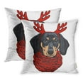 thumbnail image 1 of USART Dachshund Dog Christmas Red Knitted Warm Scarf Horns Reindeer Pillow Case Pillow Cover 18x18 inch Set of 2, 1 of 1