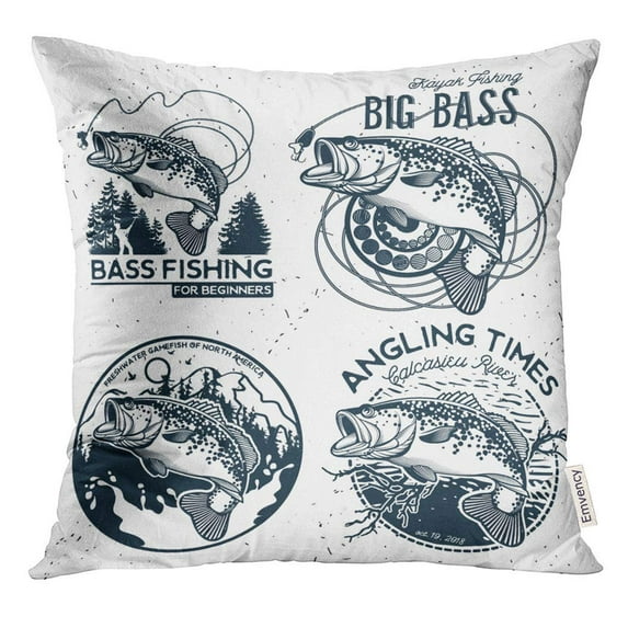 USART Fish Vintage Bass Fishing Emblems and Labels Hook Pillow Case 18x18 Inches Pillowcase