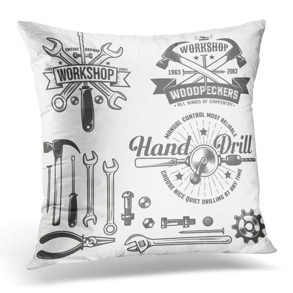 USART Garage Vintage Retro Emblem Repair Workshop and Tool Working Text on Separate Layer Easy to Replace Pillow Case Cushion Cover 18x18 Inches