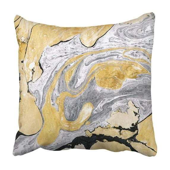 USART Gray Gold Golden Silver Marble Ink Abstract Painting Beautiful Yellow White Pillowcase Cushion Cover 18x18 inch