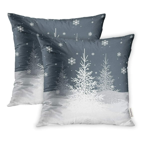 USART Gray Winter Christmas Trees on Grey White Snowflake Pillowcase Cushion Cover 16x16 inch, Set of 2