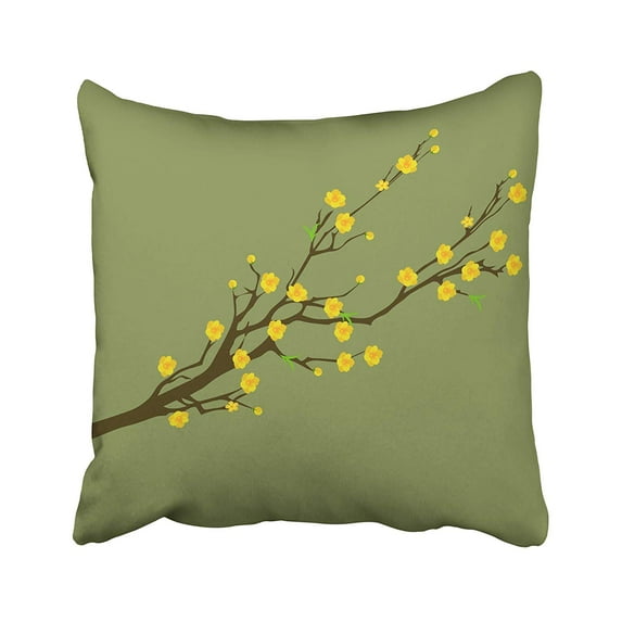 USART Green Blossom Yellow Apricot Flower Traditional Lunar New Year in Vietnam Peach Tree Pillow Case Pillow Cover 20x20 inch Throw Pillow Covers