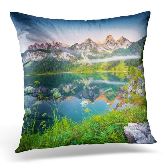 USART Green Landscape Misty Summer Morning on The Vorderer Gosausee Lake in Austrian Alps Austria Europe Pillow Case Pillow Cover 20x20 inch