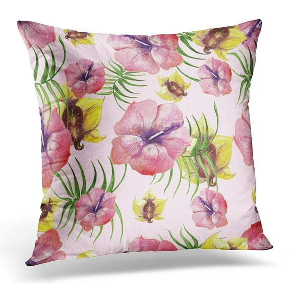 USART Green of Tropical Plants Tropics Flowers Kolaj Modern Design for Creativity Watercolor and Leaves Pink Throw Pillow Case Pillow Cover Sofa Home Decor 16x16 Inches