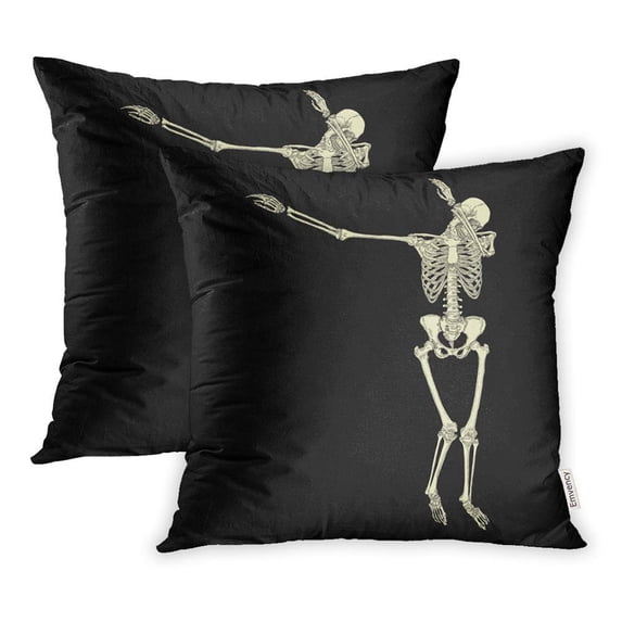 USART Human Skeleton Posing Dab Perform Dabbing Dance Move Gesture on Black Raster Pillowcase Cushion Cover 16x16 inch, Set of 2