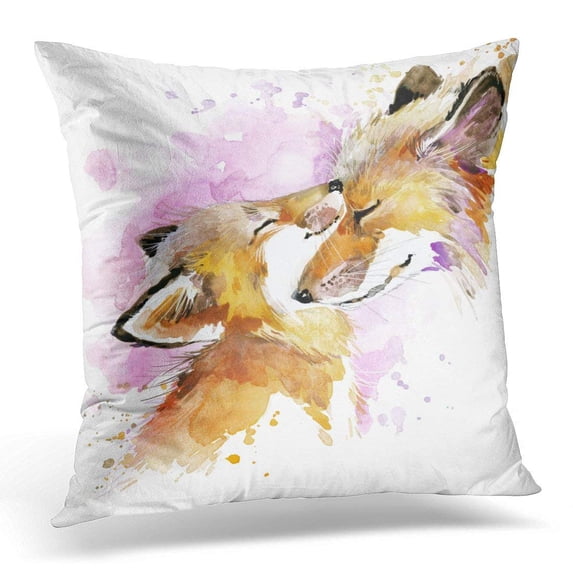 USART Orange Animal Fox and Baby Watercolor Motherhood White Family Pillow Case Pillow Cover 18x18 inch