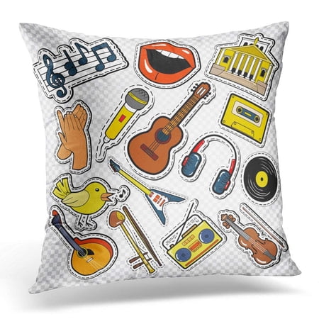 USART Patch Music Doodle with Guitar Microphone and Headphones Musical Stickers Patches and Badges Radio Pillows case 20x20 Inches Home Decor Sofa Cushion Cover