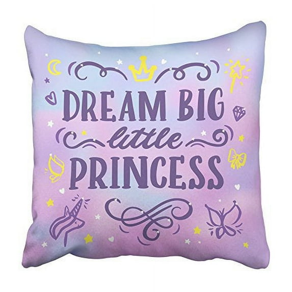 USART Pink Crown with Inscription Dream Big Little Princess in Calligraphic Brochures Pillowcase Cushion Cover 20x20 inch
