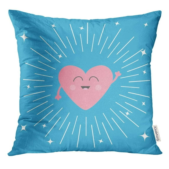 USART Pink Heart Face Head with Hands Cute Cartoon Kawaii Smiling Character Round Line Shining Star Circle Pillow Case 20x20 Inches Pillowcase