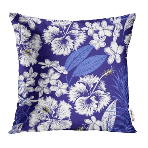 USART Pink Tropic Aloha Hawaiian Pattern Tropical Flowers and Leaf Palm Gibiscus Plumeria Pillow Case Pillow Cover 20x20 inch Throw Pillow Covers