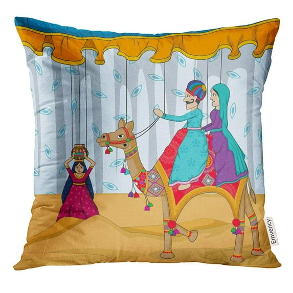 USART Rajasthan Design of Colorful Rajasthani Puppet in Style Traditional Pillow Case 16x16 Inches Pillowcase
