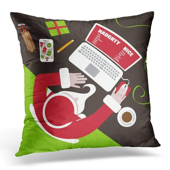 USART Red Christmas Santa Inputs His Naughty Nice List While Coordinating Gps Flat Design 10 White Technology Pillows case 20x20 Inches Home Decor sofa Cushion cover