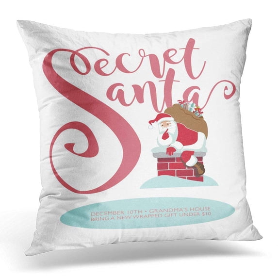 USART Red Secret Santa Party Cartoon Claus Climbing Into The Chimney to Deliver His Sack of Gifts 10 White Pillow Case Pillow Cover 20x20 inch