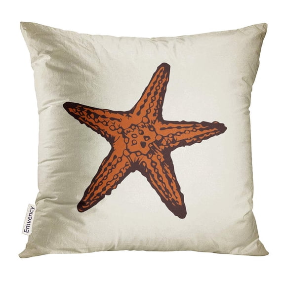 USART Small Red Five Armed Echinodermata Asteroidea on White Sand Freehand Linear Black Ink Emblem Sketchy Pillow Case 16x16 Inches Pillowcase
