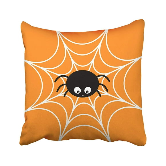 USART Spider on The Cobweb White Cute Cartoon Baby Insect Character Happy Halloween Flat Pillow Case Pillow Cover 18x18 inch Throw Pillow Covers