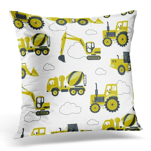 USART Tractor with Yellow Heavy Construction Machines Digger Pillow Case Pillow Cover 20x20 inch