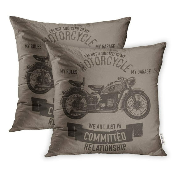 USART Vintage Hand Drawn Motorcycle Quote Biker Garage Ink Lettering Logotype Old Parts Pillowcase Cushion Cover 16x16 inch, Set of 2