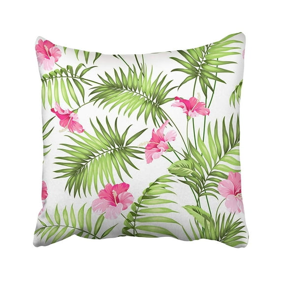 USART Watercolor Beach Tropical Flowers and Jungle Pink Leaf Summer Palm White Aloha Pillow Case Pillow Cover 20x20 inch Throw Pillow Covers