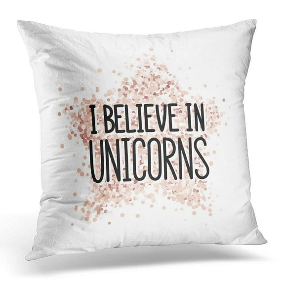 USART White Abstract The Quote I Believe in Unicorns on Pink Gold Glitter Star Sticker Cute Pillow Case Pillow Cover 20x20 inch