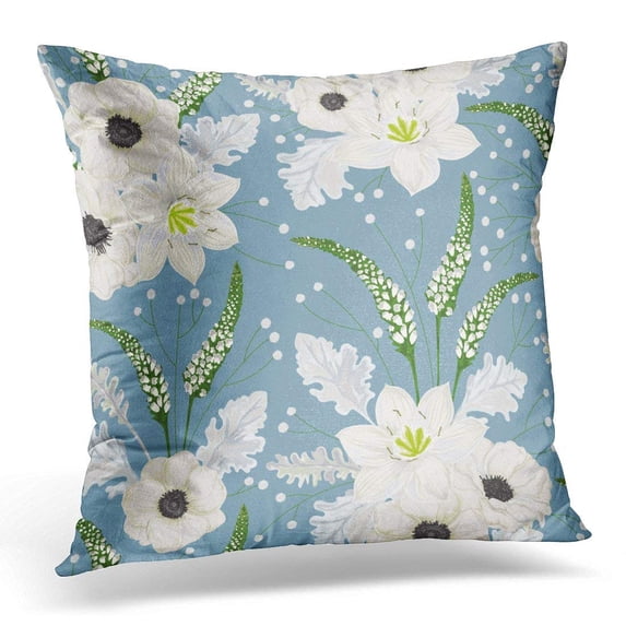 USART White Anemone Flowers Eucharis Lily Dusty Miller Snapdragons and Gypsophila Vintage Winter Floral Pillow Case Pillow Cover 20x20 inch