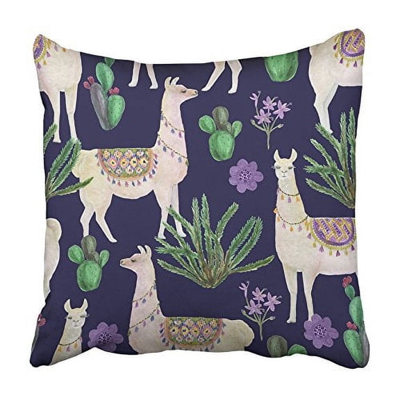 USART White Pet Watercolor Painting with Llamas and Cacti Flowers Alpaca America Baby Pillowcase Cushion Cover 20x20 inch