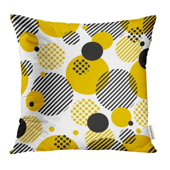 USART Yellow Round Color Pattern with Circles Stripes Dots Abstract Black Radial Pillow Case Pillow Cover 16x16 inch Throw Pillow Covers