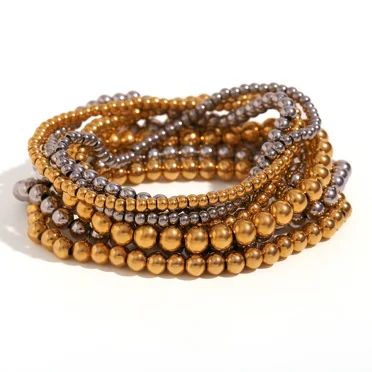 USAY 18K Gold Plated Beaded Bracelets for Women/Men, Ball Bracelet Stretchable Elastic, Stainless Steel