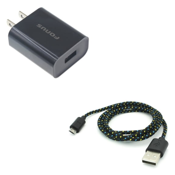 USB 18W Quick Home Charger w Charger MicroUSB 10ft USB Cable K1X for Samsung Galaxy Sky, S7, J7 Sky Pro Grand Prime, Perx, Active S6 S5 Active, On5, V (2017), Edge Edge+, Note 5 4 3 Mega 2, J5