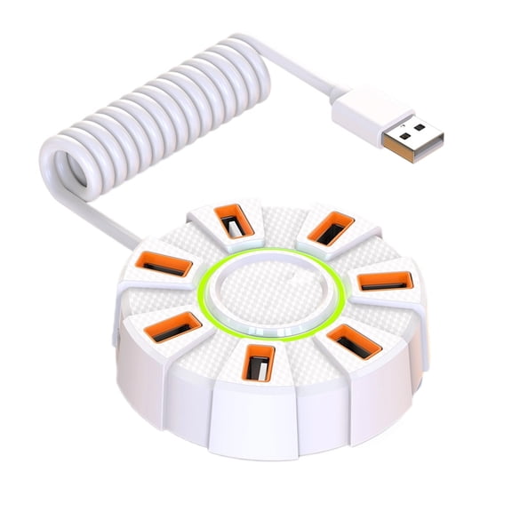 USB 2.0 7-Port Splitter With Dynamic Rainbow Lights, Fast Transfer & Desktop Power