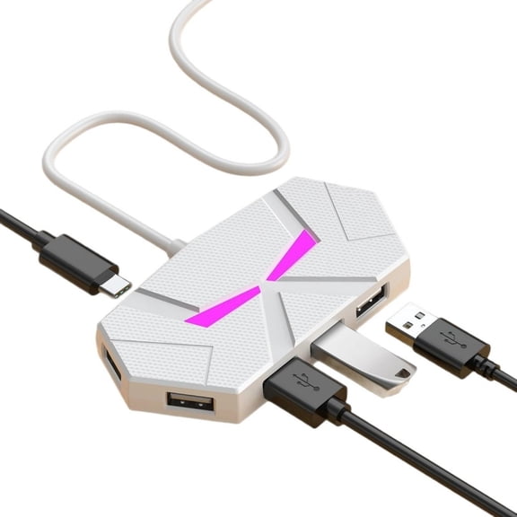 USB 2.0 Adapter 7 Port Multiple Function Hub Featuring Reinforced Cable with LED