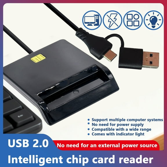 USB 2.0 CAC Smart Card Reader - Military Grade DOD Common Access Card Reader for CAC, PIV, SIM, DNI, IC, ATM & Tax Cards - Compatible with Windows, Mac OS, Linux Systems,Two in one line (A+C)