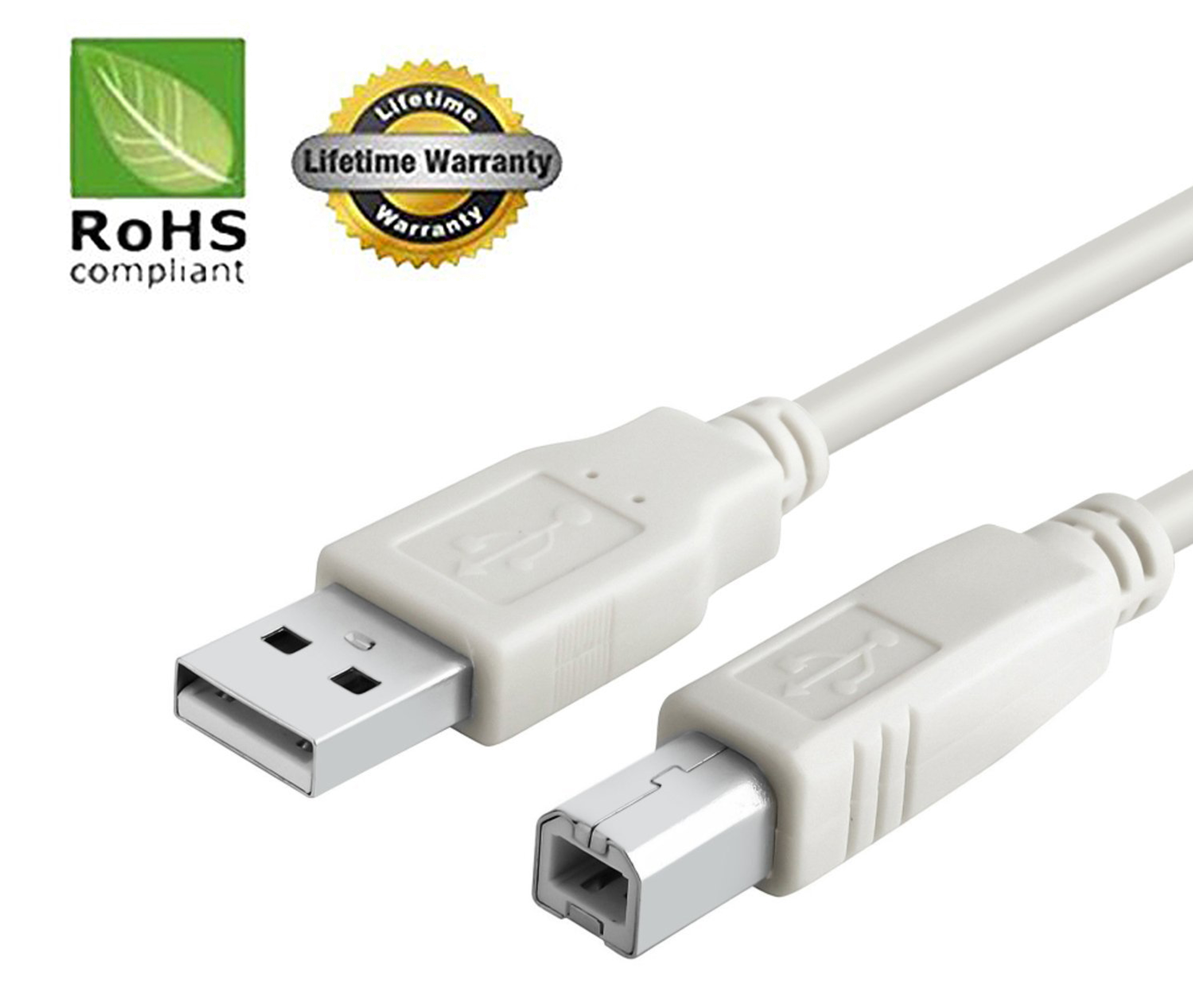 USB 2.0 Cable - A-Male to B-Male for Toshiba ESTUDIO Printer (Specific Models Only) - 6 FT/2 PACK/IVORY - image 1 of 5