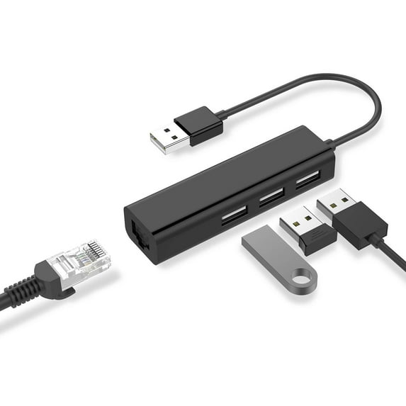 USB 2.0 to Ethernet Adapter,3-Port USB 2.0 Hub with RJ45 10/100/1000 Gigabit Ethernet Adapter Support Windows 10,8.1,Mac OS, Surface Pro,Linux,Chromebook and More (Black)