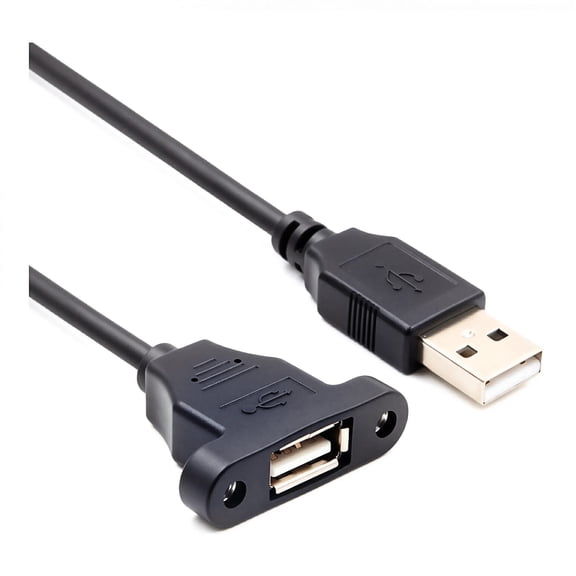 USB 2.0 Extension Cable Male to Female, Panel Mount with Screw Holes, 1.65Ft High Speed 480Mbps Data Transfer Cord for PC, Printer, Camera, Keyboard