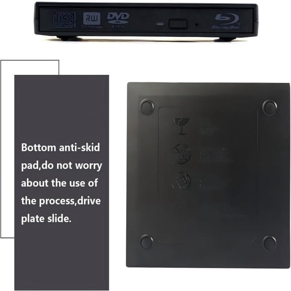 USB 2.0 External Blu Ray CD DVD Drive Slim Portable CD DVD RW BD-ROM Player Writer for Laptop Desktop Notebook Support Mac OS Windows XP/ 7/ 8/ 10[Player Software Is Not Included.]