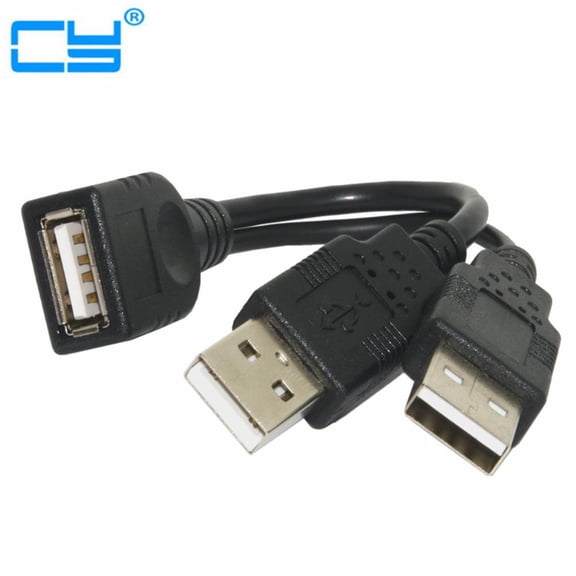 USB 2.0 Female A to Dual A Male Extra Power Data Y Extension Cable for 2.5 Mobile Hard Disk 15cm/0.15m