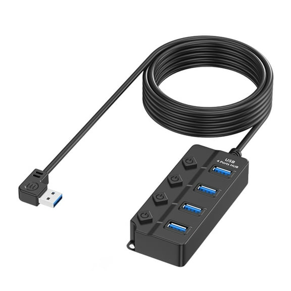 USB 2.0 Hub 4 Port Fast Speed Adapter With Individual Switches For PC Laptop Data Transfer (Black)