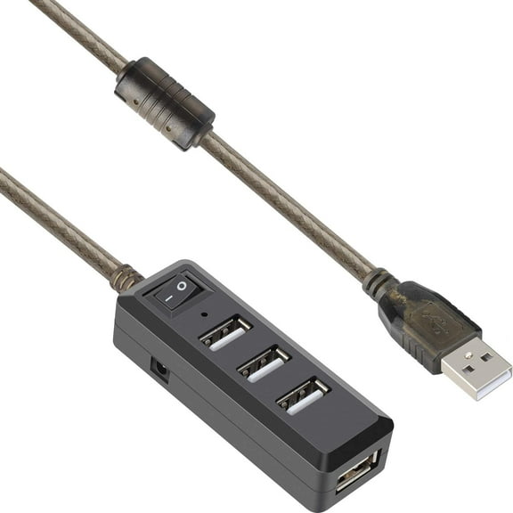 USB 2.0 Hub 4 Port USB Data Hub Extended Cable Compatible for MacBook Pro, iMac, PC, Laptop, USB Flash Drives (10FT/3M)