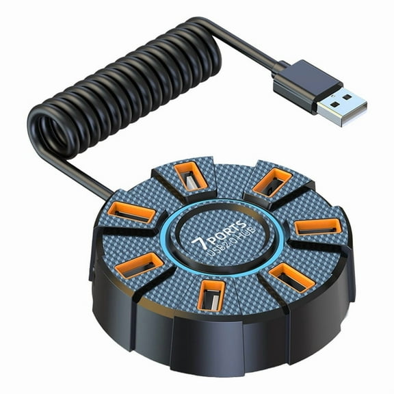 USB 2.0 Hub Multi Splitter Adapter 5Gbps High Speed USB Splitter Power Adapter Multiple Expander for PC Laptop, 7 Ports,1 * USB 2.0 Hub,Black