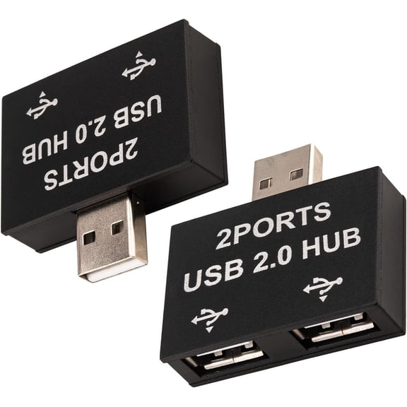 USB 2.0 Hub, USB Splitter 1 to 2 Out Adapter- 2 Pack, 2 Ports USB Expander, Fast Charging &480 Mbps Data Transfer(Do not Support Carplay) for MacBook Air,Tab, Printer,USB Flash Drive, Keyboard- Black