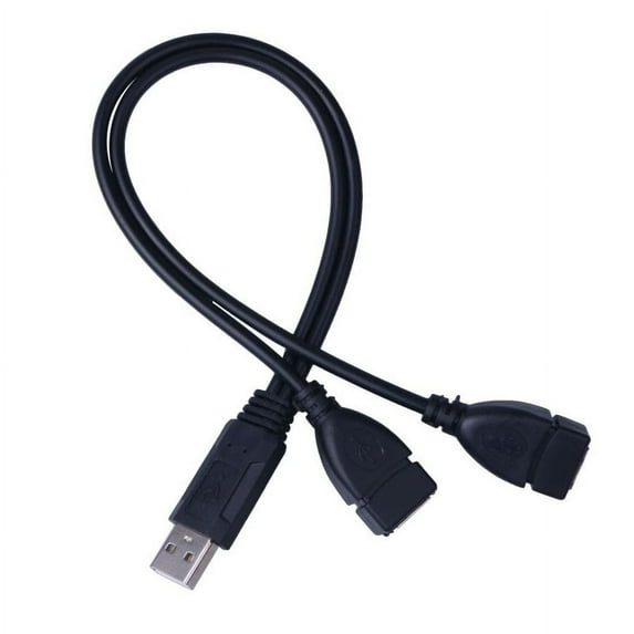 USB 2.0 Male 1-To-2 Dual USB Female Splitter Hub Cord Adapter Converter Black
